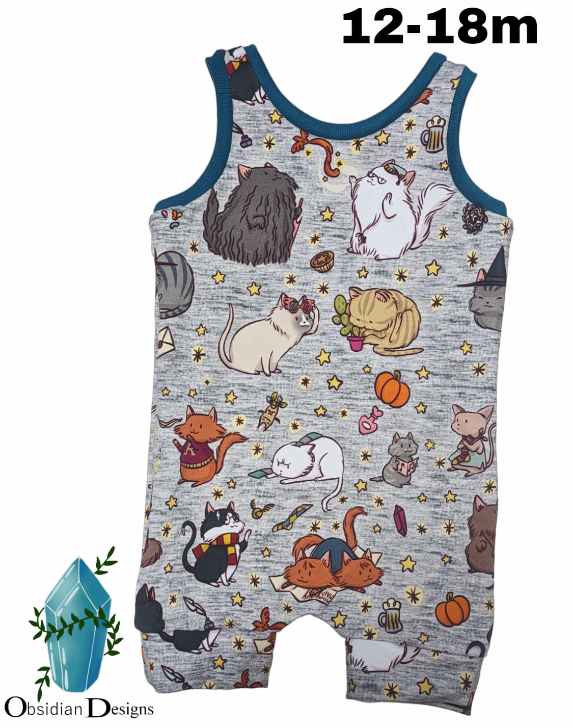 12-18m Potter Cats Romper (All proceeds go to QMUNITY)