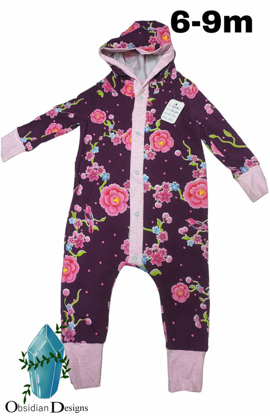 6-9m Floral Button Up Hooded Romper