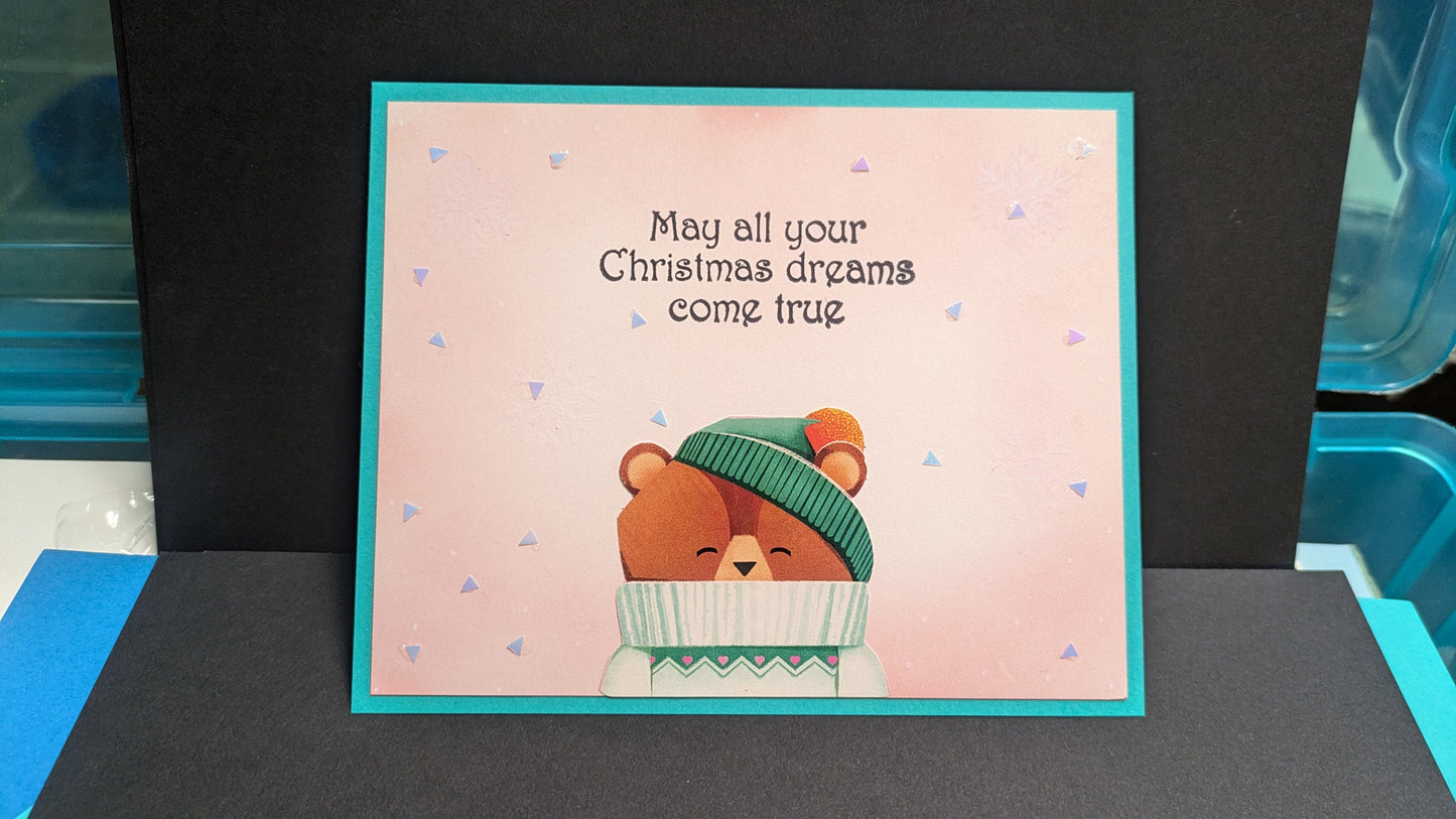 Happy Winter blank greeting card 4.5" by 3.5" with envelopes handmade stamps Merry Christmas Yule Tides Joyeux Noel
