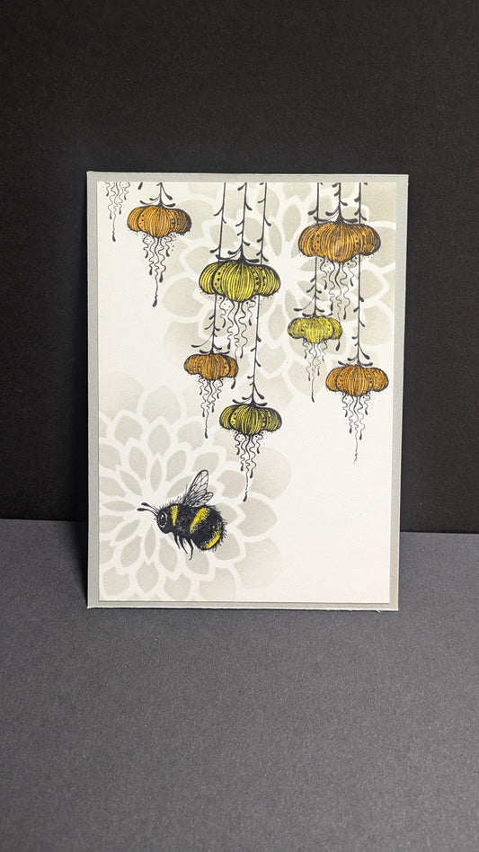 Happy Birthday Thank you Best Wishes Bumble bees blank greeting card 4.5" by 3.5" with envelopes  handmade stamps Miss you