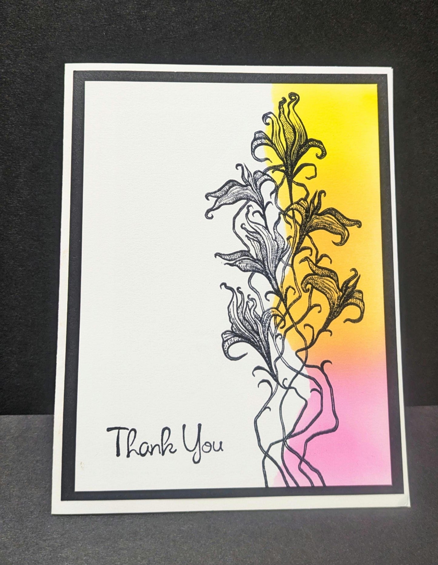 Thank you Floral Lilies Lily flower blank greeting card 4.5" by 3.5" with envelopes handmade stamps dioxide inks