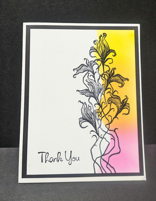 Thank you Floral Lilies Lily flower blank greeting card 4.5" by 3.5" with envelopes handmade stamps dioxide inks