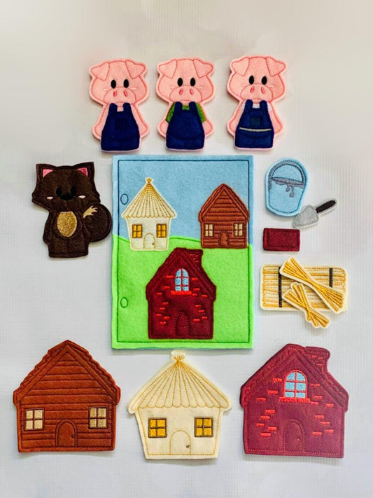 3 Little pigs big bad wolf felt story finger puppets circle time stories role playing dramatic play learning straw brick hay